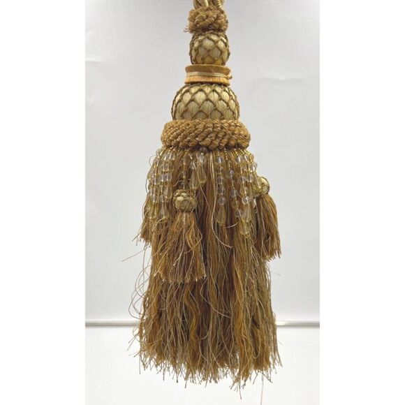 Decorative Gold Tassel With Braided Cord & Beaded Accents 28" Long - Picture 4 of 4